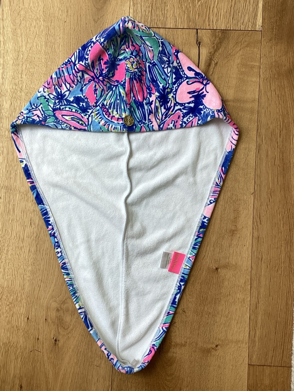Lilly Pulitzer Bright Floral Hooded Towel Wrap in Blue, Pink and Green